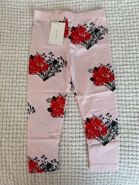 NWT Tinycottons Girls' Pink Floral Leggings with Red Bouquet Print